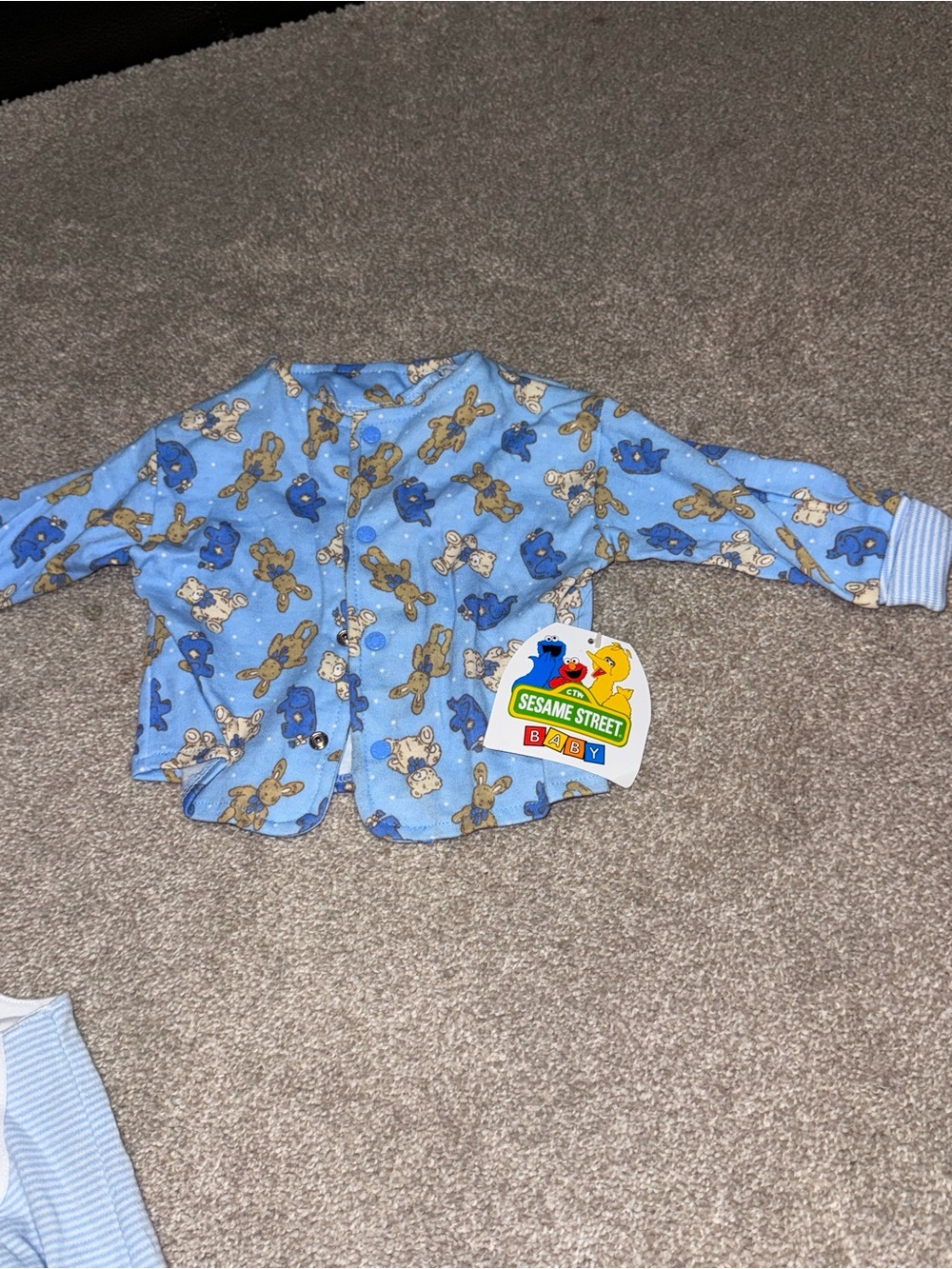 NWT vintage Sesame Street Button-Front Shirt with blue bunny romper